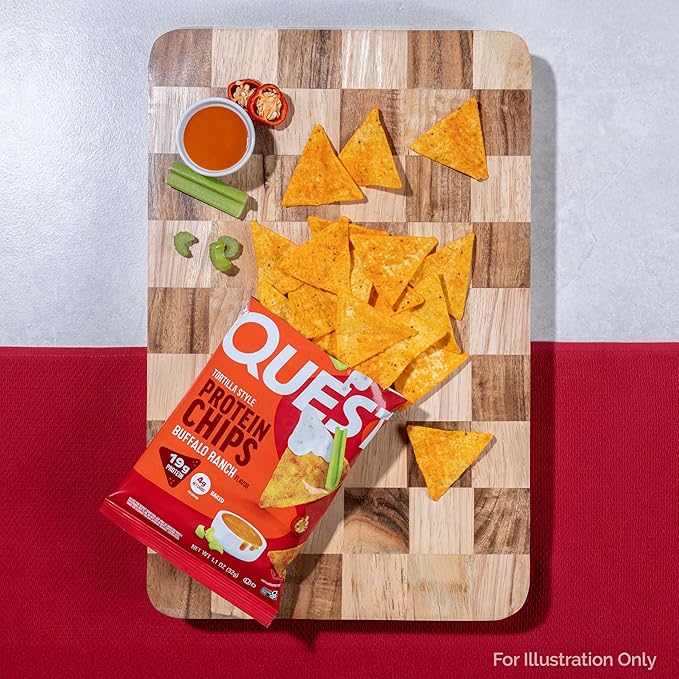 Quest Nutrition Tortilla Style Protein Chips, Buffalo Ranch, 19g of Protein, 4g Net Carbs, Gluten Free Protein Snack, 1.1 Ounce, 4 count