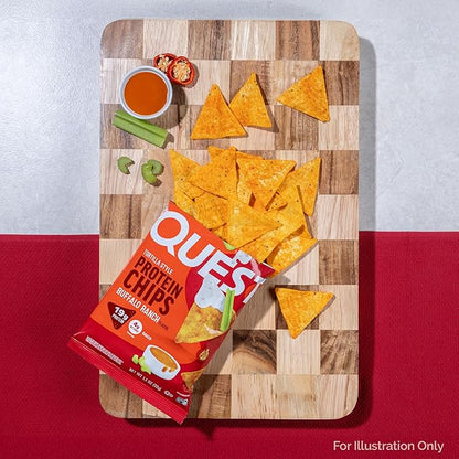 Quest Nutrition Tortilla Style Protein Chips, Buffalo Ranch, 19g of Protein, 4g Net Carbs, Gluten Free Protein Snack, 1.1 Ounce, 4 count