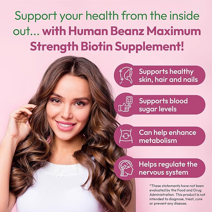 Biotin Jelly Bean Gummy Vitamins, Max Strength Biotin for Hair, Skin and Nails, 10,000mcg per Serving, Hair Growth Vitamins for Men and Women, 120 Strawberry Blast Jelly Beans, Kosher