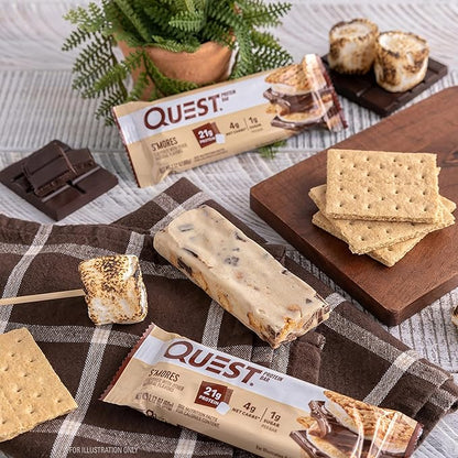 Quest Nutrition S'Mores Protein Bars, 21g Protein, 1g Sugar, 4g Net Carb, Gluten Free, Keto Friendly, 12 Count