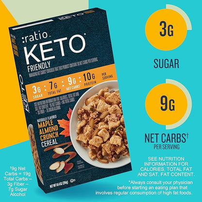 Ratio Trio Maple Almond Crunch Cereal, 10g Protein, Keto Friendly, 10.4 oz (Pack of 4)