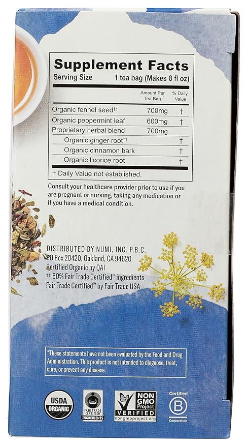 Numi Organic Congest Away Herbal Tea – 16 Herbal Tea Bags – Caffeine Free Cooling Blend with Fennel Peppermint Ginger Cinnamon & Licorice for Soothing Respiratory Comfort