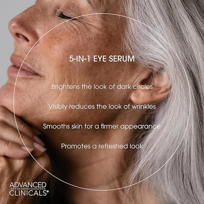 Advanced Clinicals 5-in-1 Eye Serum | Multi-Benefit Visible Anti Aging Under Eye Serum Face Moisturizer Reduces Appearance Of Dark Circles, Puffy Eyes, Crows Feet, Wrinkles, & Fine Lines, 2-Pack