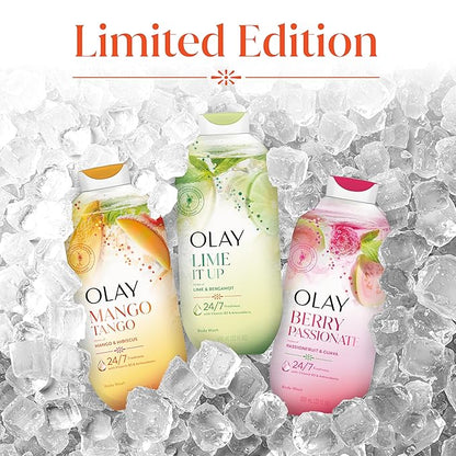 Olay Body Wash for Women, 24/7 Skin-Loving Freshness, Miami Mocktails, Plant Based Cleansers, Vitamin B3 & Antioxidant Blend, For All Skin Types, Mango Tango with Mango & Hibiscus Scent, 22 fl oz