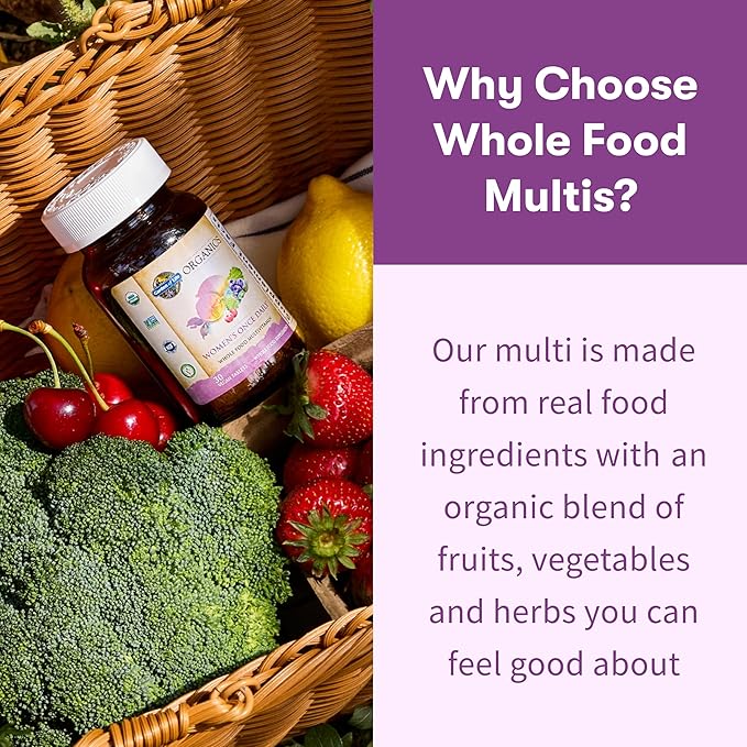 Garden of Life Organics Multivitamin for Women - Women's Once Daily Multi - Whole Food Multi with Iron, Biotin, Vegan Organic Womens Multivitamin for Health, Energy Hair Skin and Nails, 60 Tablets