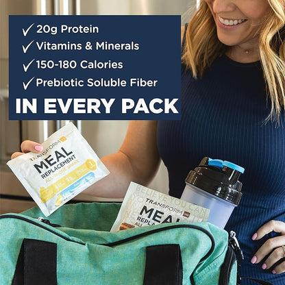 TransformHQ Meal Replacement Shake Variety Box With Pink Shaker, 7 Single-Serving Shake Packs