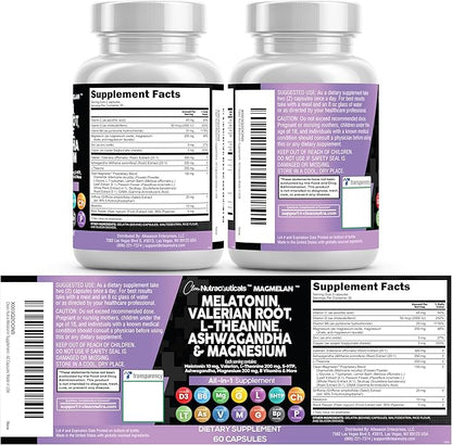 Clean Nutraceuticals Melatonin 10mg Valerian Root L Theanine 200mg Ashwagandha - Sleep Support for Women & Men with Magnesium Complex, Lemon Balm, Chamomile, & Passion Flower - 60 Caps