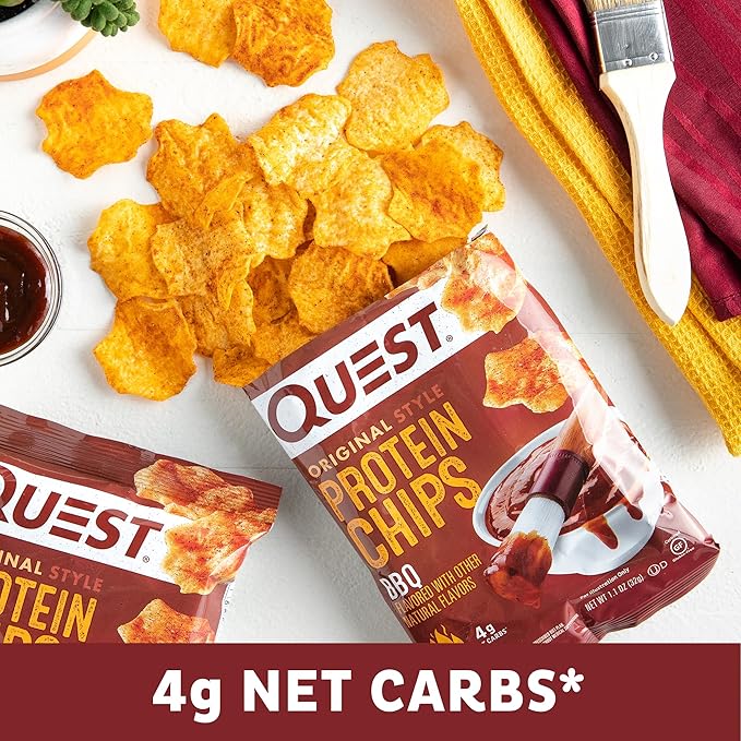Quest Nutrition BBQ Protein Chips, 19g Protein, 4g Net Carb, Low Carb, Gluten Free, 1.1 oz, 4 count