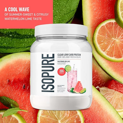 Isopure Clear Whey Isolate Watermelon Lime Protein Powder 16 Servings + 1 Bottle of Clear Protein Water with Electrolytes, 15g Whey Protein Isolate, Zero Sugar, Mixed Berry, 20 fl oz Bottle