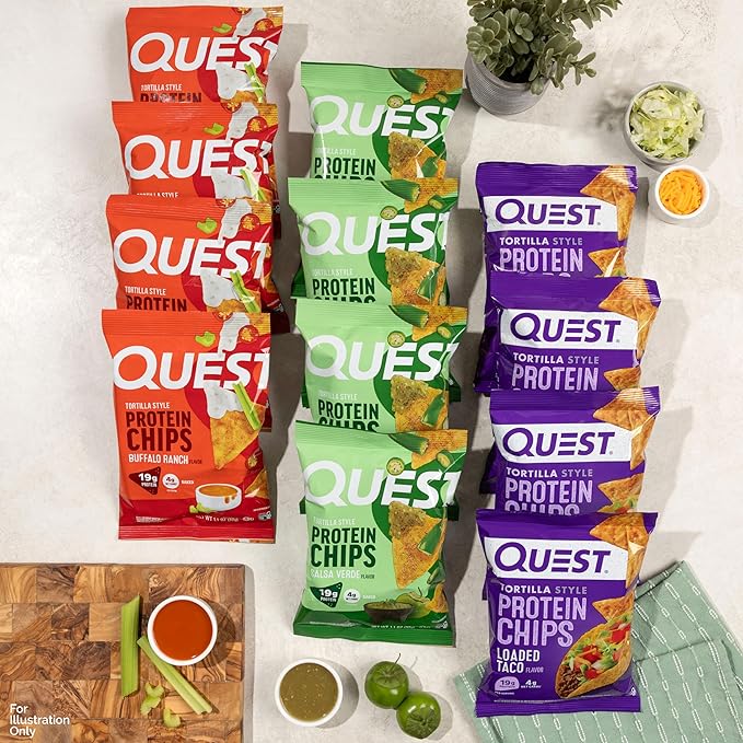Quest Nutrition Game Day Tortilla Style Protein Chips Variety Pack, Buffalo Ranch x4, Salsa Verde x4, Loaded Taco x4, 1.1 oz (Pack of 12)