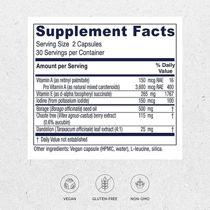 Vitanica Breast Cycle Blend, Breast Cycle Support, Iodine, Borage Seed Oil, Chaste Tree Berry (Vitex), Dandelion, Vegan/Vegetarian, 60 Capsules