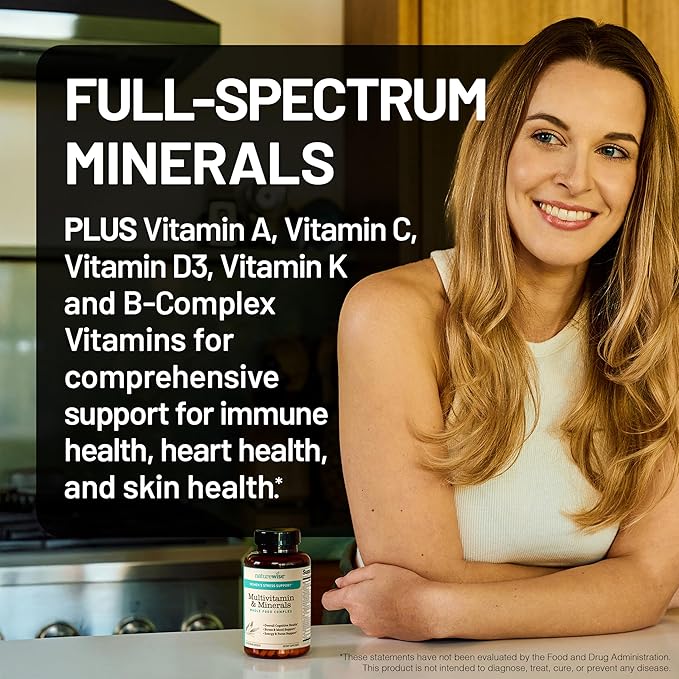 NatureWise Multivitamin for Women + Stress Support with Organic Whole Foods & Natural Minerals - B-Complex + Vitamin C + D3 K2 for Immunity, Hair, Skin & Nails - Non-GMO - 60 Capsules[30-Day Supply]