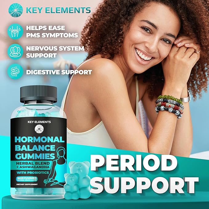 PMS Gummies Hormonal Balance Supplements for Women - Probiotic PMS Vitamins Menstrual Cramp Relief, Hot Flashes Menopause Support - PMS Relief with Dong Quai, Chasteberry, Black Cohosh & Ashwagandha