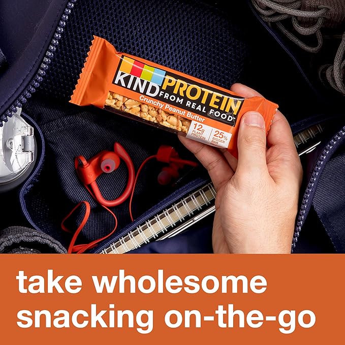 KIND Protein Snack Bar, Crunchy Peanut Butter, Healthy Snacks, Gluten Free, 12g Plant Protein, 12 Count