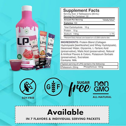 LPS Liquid Collagen & Whey Protein Supplement - Non-GMO Drink, Sugar-Free - Promotes Healthy Skin & Hair for Men & Women, Neutral, Single Serve (50 Packets)