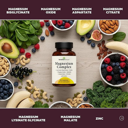 Complete Magnesium Complex 500mg for Women & Men | 240 Capsules | 6 in 1 Mag Supplement with Zinc | Quality Sleep & Muscle Health | Glycinate, Citrate, Malate, Oxide, Aspartate, Lysinate Glycinate