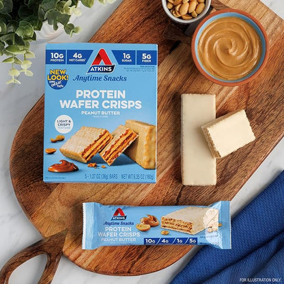 Atkins Peanut Butter Protein Wafer Crisps, Protein Dessert, 4g Net Carb, 1g Sugar, Keto Friendly, 5 Count (Pack of 4)