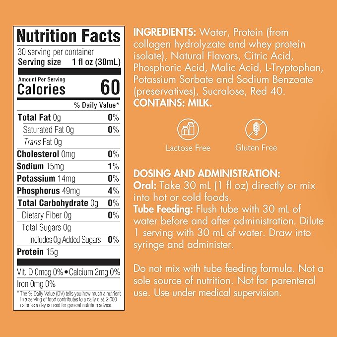 Liquid Collagen Peptides Type I, III 15 Grams Protein per Oz. |Prosource NoCarb Berry Punch 4 Bottles Pack Medtrition|