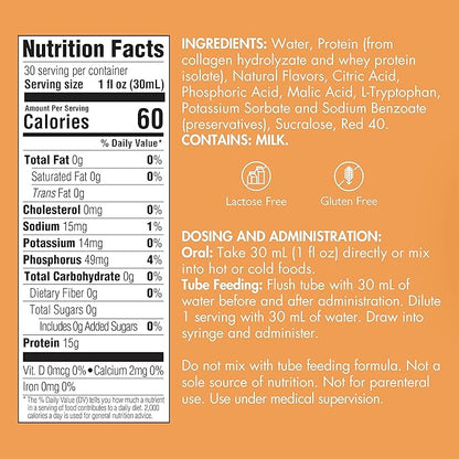 Liquid Collagen Peptides Type I, III 15 Grams Protein per Oz. |Prosource NoCarb Berry Punch 4 Bottles Pack Medtrition|