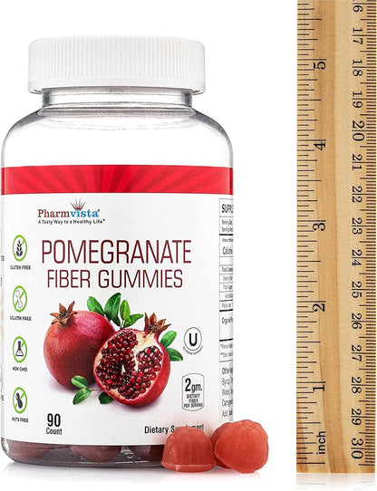 Pharmvista Pomegranate Fiber Gummies for Adults & Kids 100mg - Gluten Free Vegan Pomegranate Supplement Rich in Dietary Fiber Chewables Gummies- 90 Count