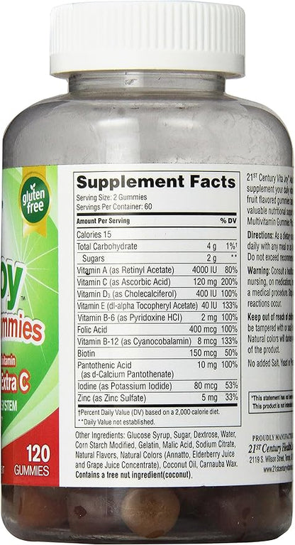 21st Century Vitajoy Multi Gummies Plus Extra C, Orange, Cherry and Strawberry, 120 Count