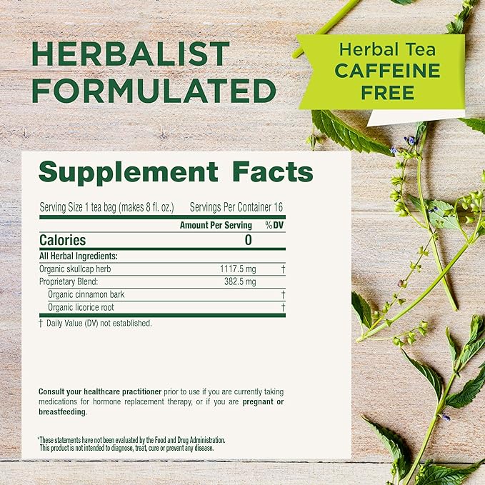 Traditional Medicinals Organic, Stress Ease Tension Relief, Lemon Verbena Mint Tea - Supports Stress Relief - Kosher, Non-GMO, Caffeine-Free, Compostable - 16 Count (Pack of 2)
