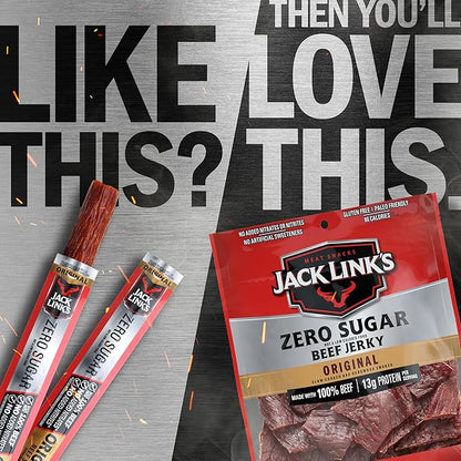 Jack Link's Original Zero Sugar Beef Sticks - 0.92 oz Meat Sticks - Ready to Eat Protein Snacks - 5g Protein per Serving - Made with 100% Real Beef,(Pack of 40)