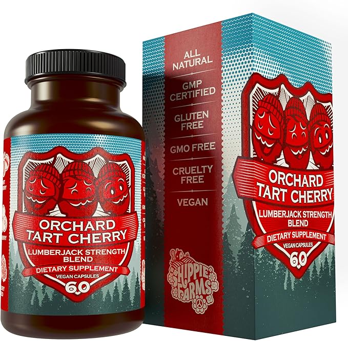 Tart Cherry Capsules Grown in USA - Lumberjack Strength Blend - Tart Cherry Powder with Bilberry (60 Count)