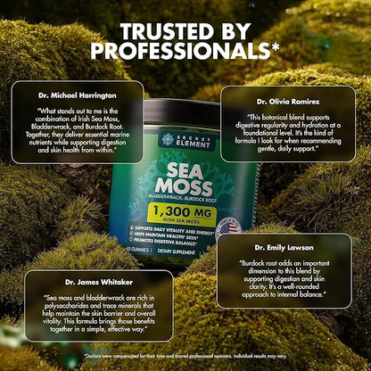 Secret Element Sea Moss Gummies for Women and Men, Irish Sea Moss with Bladderwrack & Burdock Root, Vegan Sea Moss Gummies, Sugar Free, Non-GMO, Apple Flavor, 60 Gummies