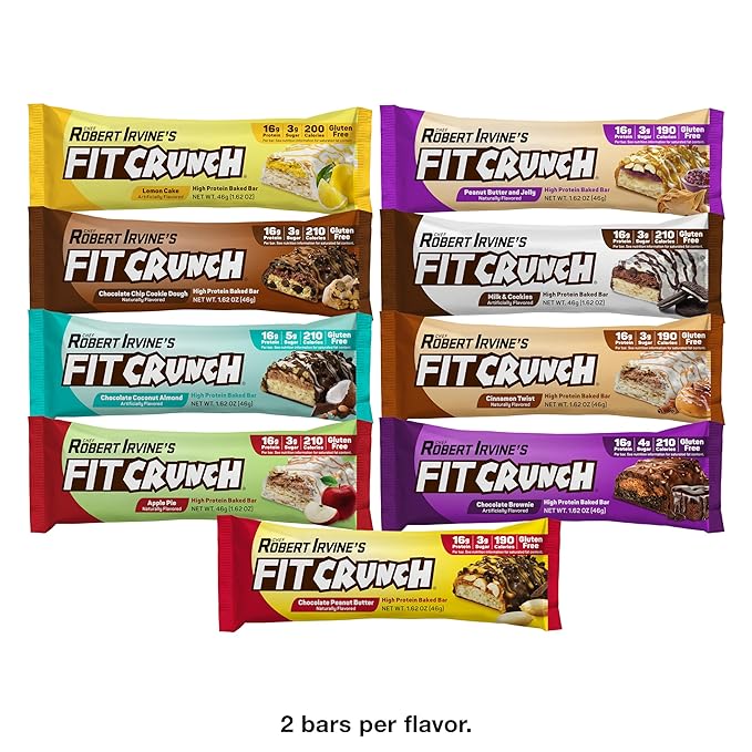 FITCRUNCH Snack Size Protein Bars, 6-Layer Baked Bar, 3g of Sugar, Gluten Free & Soft Cake Core (18 Count, Flavor Lovers)