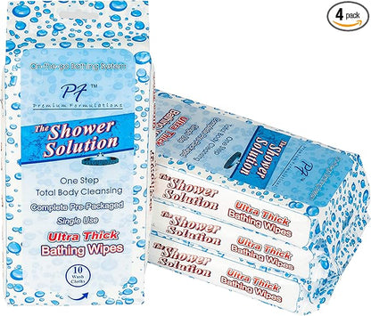 Shower Solutions - Adult Bathing Wipes, Extra Large and Extra Thick (40 wipes (4 Pack))