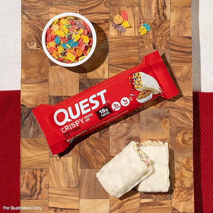 Quest Nutrition Crispy Protein Bar, Fruity Cereal Flavor, 18g Protein, 1g Sugar, 2g Net Carbs, Low Sugar, 12 Count