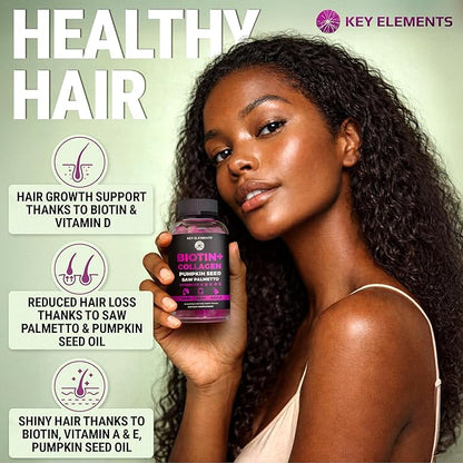 Hair Skin and Nails 10000mcg Biotin Gummies & Collagen Gummies - Biotin Vitamins for Hair Growth Pumpkin Seed Oil, Saw Palmetto Extract & Vitamins A B6 C D E - Biotin and Collagen Supplements