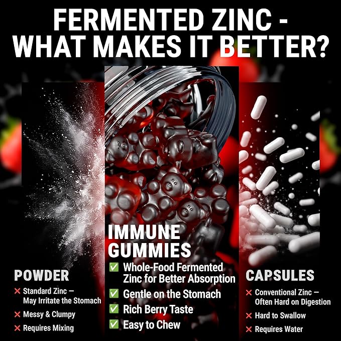 Immune Support Zinc Gummies 50mg with Elderberry Vitamin C and Zinc Supplements - Natural Antioxidant with Copper Vitamin D3 K2 Magnesium - Rich Berry Taste, Sugar-Free, 120 Gummies