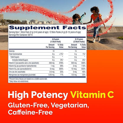 Emergen-C Kidz Crystals, On-the-Go Emergen-C Immune Support Supplement with Vitamin C, B Vitamins, Zinc and Manganese, Sparkly Strawberry, Stocking Stuffer - 56 Stick Packs