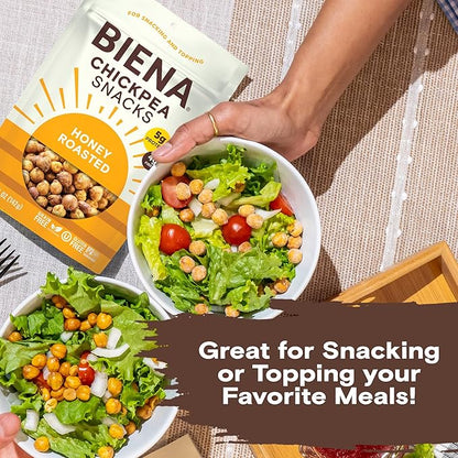 BIENA Chickpea Snacks - Crunchy Roasted Chickpeas - High Fiber Protein Snacks for Adults and Kids - 8-Pack, 5 Ounce Bags - Honey Roasted
