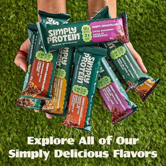 Simply Protein - Lemon Coconut Crispy Bars - Plant Based Protein Bars - Low Carb, Low Sugar, High Fiber - 13g Protein, 2g Sugar, 7g Fiber - Vegan, Gluten Free, Non GMO, Kosher - 32 Bars