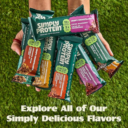 Simply Protein - Lemon Coconut Crispy Bars - Plant Based Protein Bars - Low Carb, Low Sugar, High Fiber - 13g Protein, 2g Sugar, 7g Fiber - Vegan, Gluten Free, Non GMO, Kosher - 32 Bars