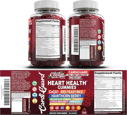 Clean Nutraceuticals Coq10 Gummies | Red Yeast Rice Hawthorn Berry Ginger Turmeric Citrus Bergamot Hibiscus Vitamin K2+D3 Magnesium Glycinate Cayenne Pepper Fenugreek Orange Flavor CardiGuard