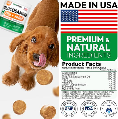 Glucosamine for Dogs - 250 Chews with Chondroitin - Hip and Joint Supplement with MSM - Turmeric - Omega 3 - Joint Pain Relief - Advanced Support for Dog Health - For Large, Medium & Small Breeds