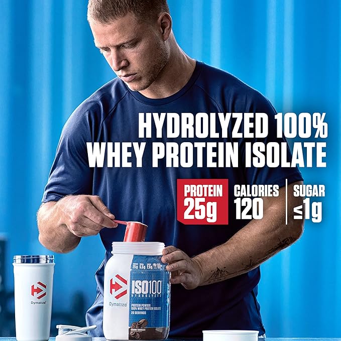 Dymatize ISO100 Whey Protein Powder Isolate, Cookies & Cream, 25g of Protein, 5 Pound, 5.5g BCAAs, Less Than 120 Cal., Gluten Free, 1g Fat, 1g Sugar, 2g Carb (74 Servings)