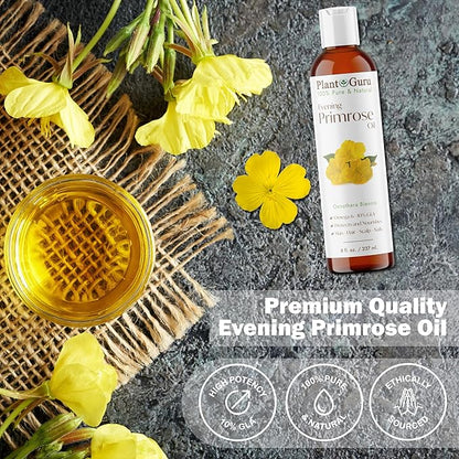Evening Primrose Oil 4 fl. oz. Cold Pressed 100% Pure Natural Carrier - Skin, Face, Body and Hair Growth Moisturizer. Great for DYI Soap Making, Creams, and Lip balms.