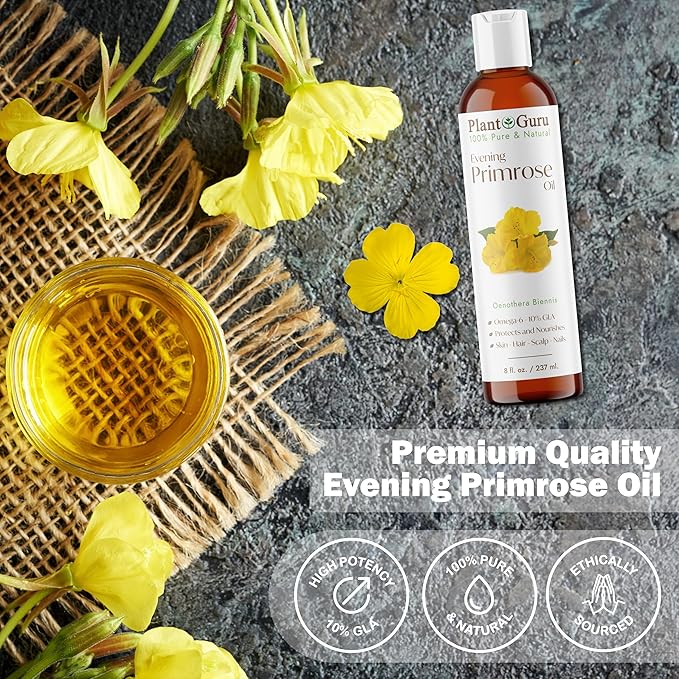 Evening Primrose Oil 2 fl. oz. Cold Pressed 100% Pure Natural Carrier - Skin, Face, Body and Hair Growth Moisturizer. Great for DYI Soap Making, Creams, and Lip balms.