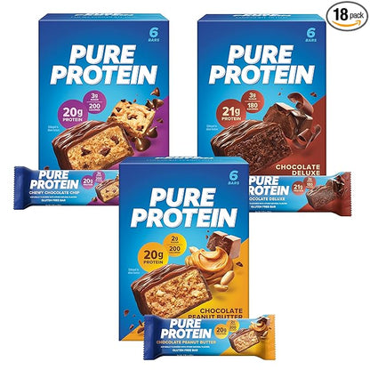 Pure Protein Bars, High Protein, Nutritious Snacks to Support Energy, Low Sugar, Gluten Free, Variety Pack, 1.76oz, 18 Pack