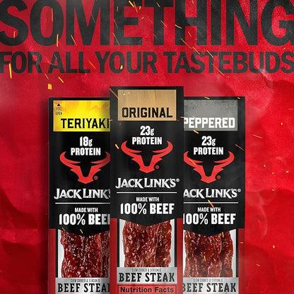Jack Link's Beef Steak, Original - Protein Snacks, Beef Jerky Meat Snack with 23g of Protein, Made with 100% Beef, Individually Wrapped Bulk Snack Pack, Keto Friendly - 2 Oz. (12 Count)