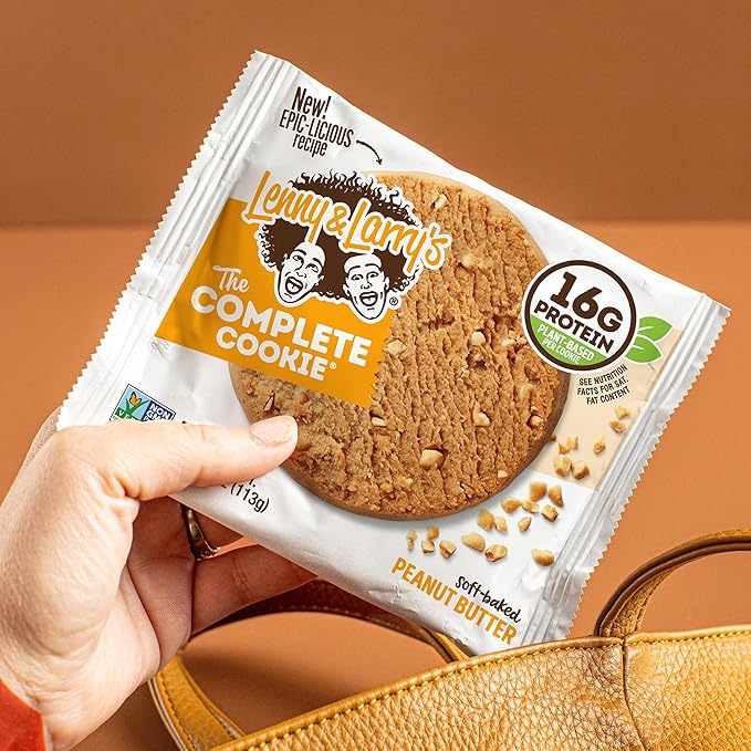 Lenny & Larry's Complete Protein Cookie, [Peanut Butter], Chewy Soft Baked, 16g Plant Protein, Vegan, Non-GMO, High Fiber, [4 Ounce] Cookie (Pack of 12)