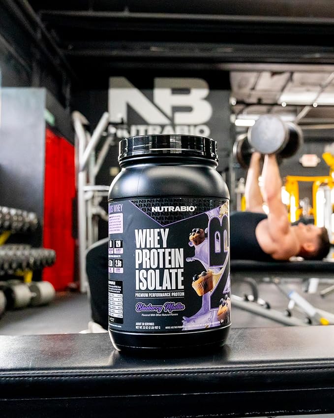 NutraBio 100% Whey Protein Isolate Protein Powder, 25g Protein with Complete Amino Acid Profile, Non-GMO, Soy & Gluten Free, Low Carb, Low Calorie Whey Protein Powder, Blueberry Muffin, 2 Lbs
