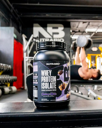 NutraBio 100% Whey Protein Isolate Protein Powder, 25g Protein with Complete Amino Acid Profile, Non-GMO, Soy & Gluten Free, Low Carb, Low Calorie Whey Protein Powder, Blueberry Muffin, 2 Lbs