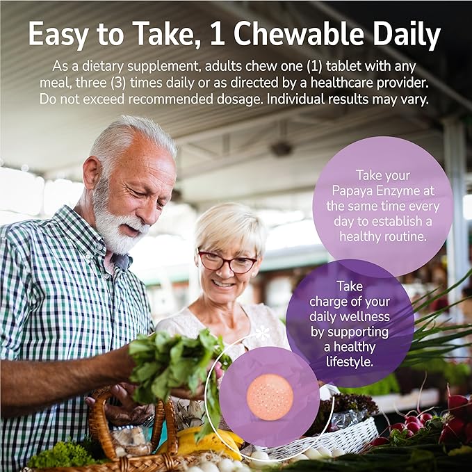 21st Century Papaya Enzyme Chewable (100 Count), Papaya & Pineapple Digestive Enzymes for Gut Health, Tropical Flavor, Non-GMO, Gluten-Free, No Added Salt, Artificial Flavors