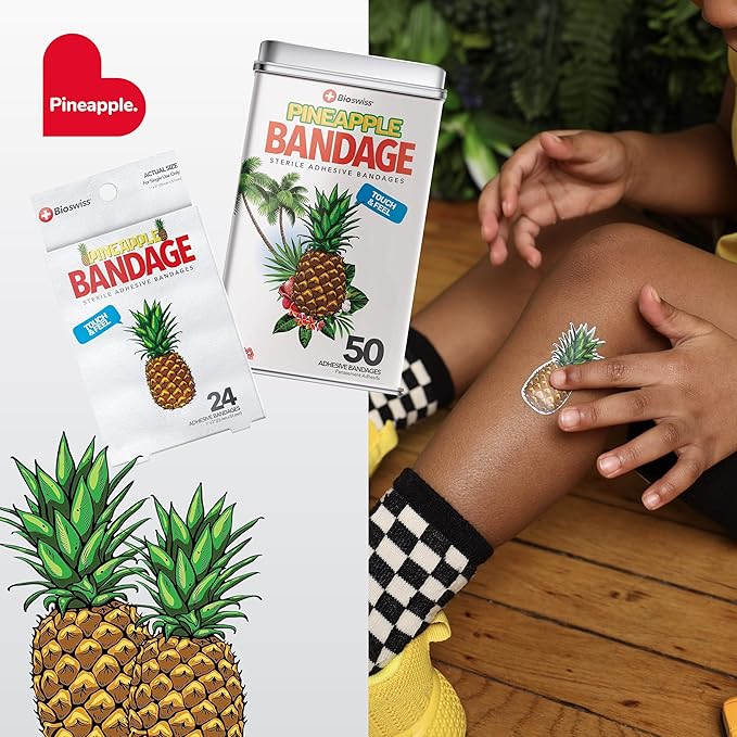 BioSwiss Bandages, Pineapple Shaped Self Adhesive Bandage Set, Latex Free, Sterile Wound Care, 24 Count